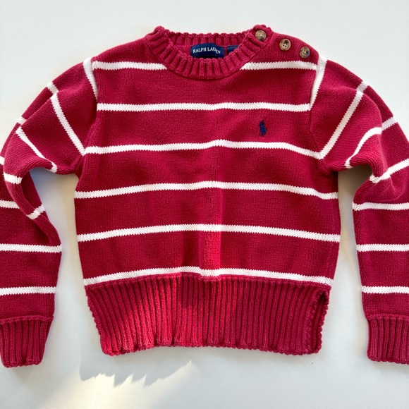 Ralph Lauren Toddler Sweater Red & White Striped w/ Button Accent Sz 6 Cotton - Picture 2 of 8